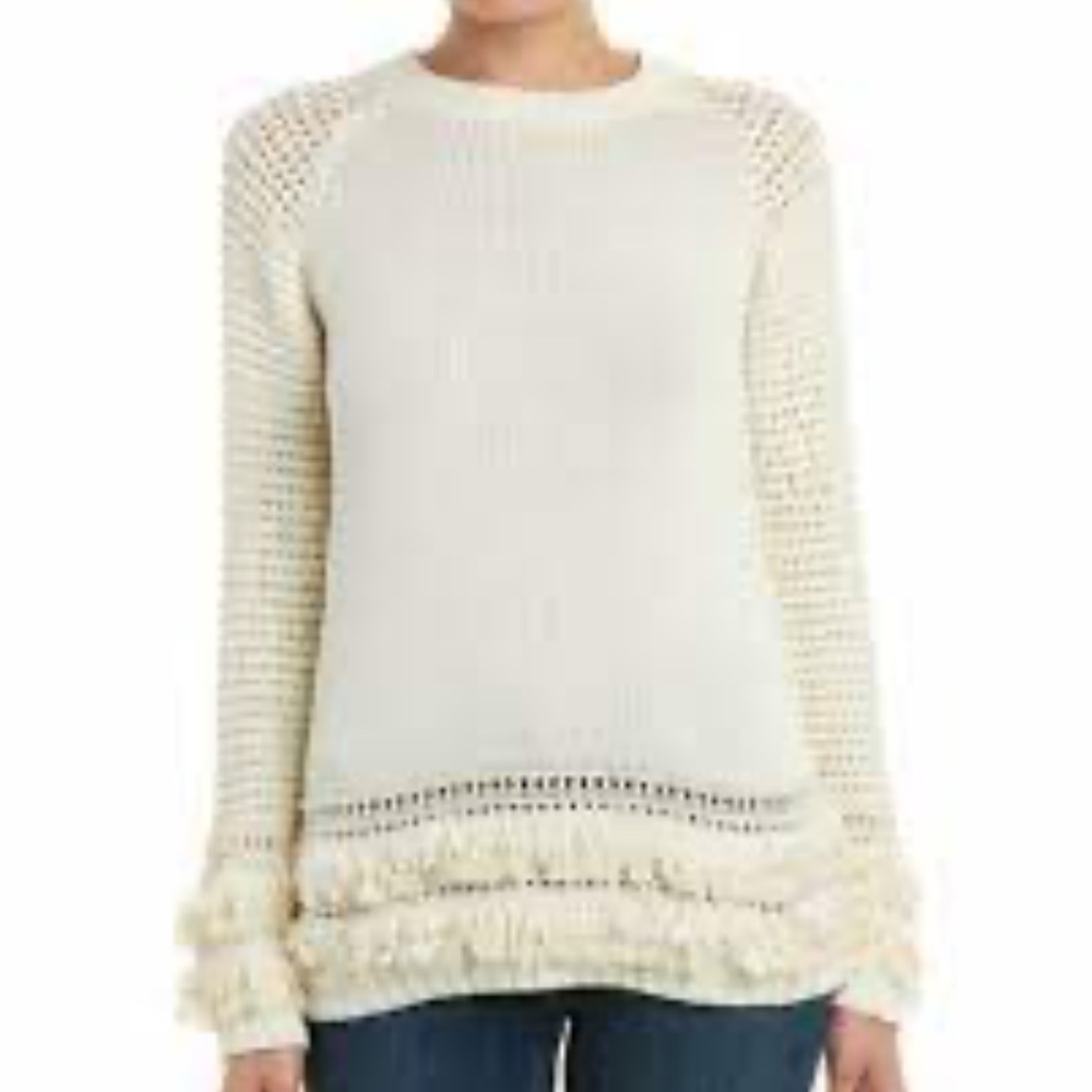 Chaser Cream Crochet Trim Crewneck Sweater